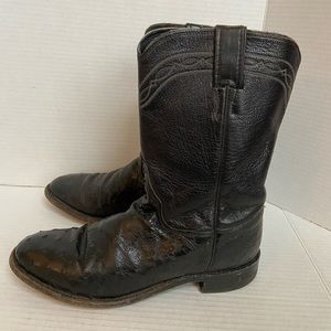 Justin Western Ostrich Cowboy Boots Mens Leather Shoes Embroidered Black Sz 7.5B